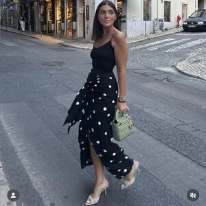 NWT Zara | Black and White Polka Dot Skirt ZW COLLECTION POLKA DOT MIDI SKIRT